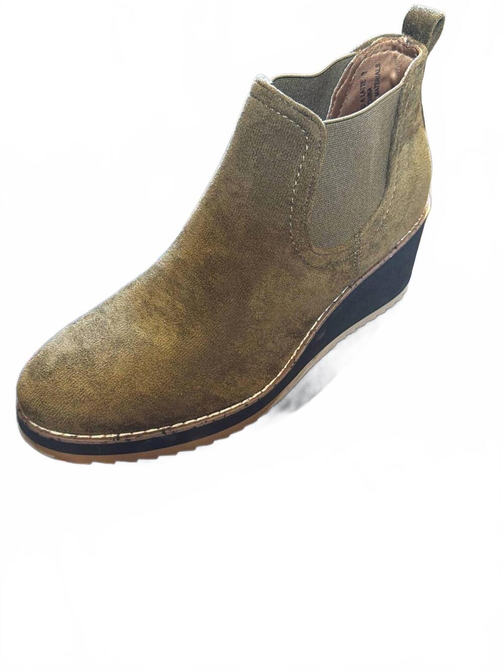 NEW CORKYS FOOTWEAR women's love you latte bootie in khaki faux suede